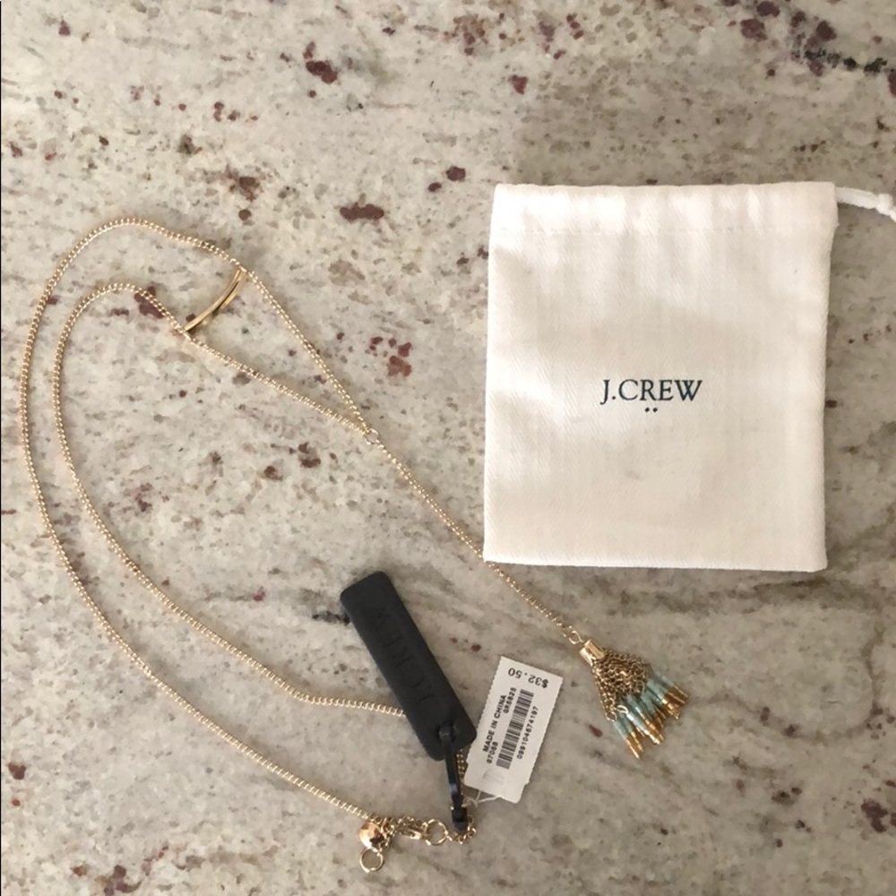 💍NWT J.Crew Long Dainty Tassel Necklace Aqua Gold